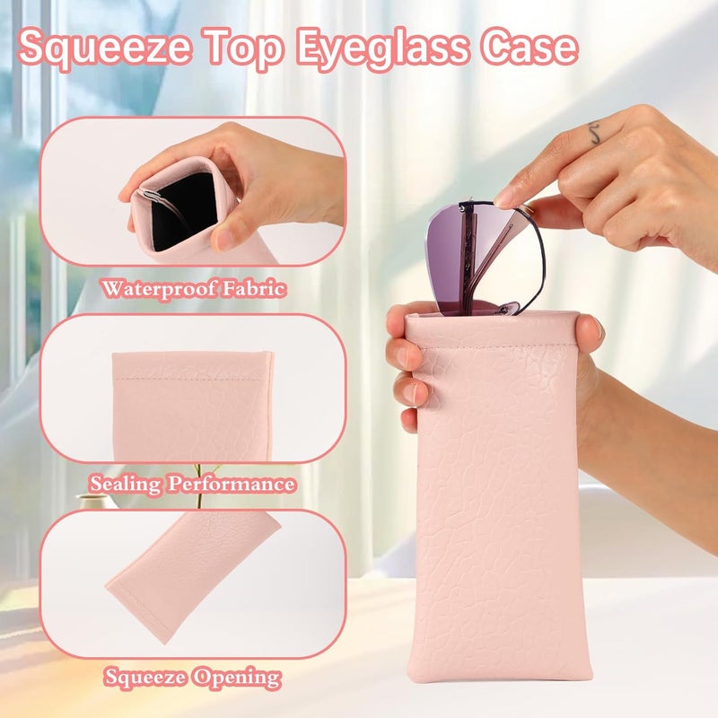 COMF-PRO Store Squeeze Top Sunglass Pouch - Portable Sunglass Organizer Pouch Bags Soft PU Leather Glasses 2 Pack - Image 2